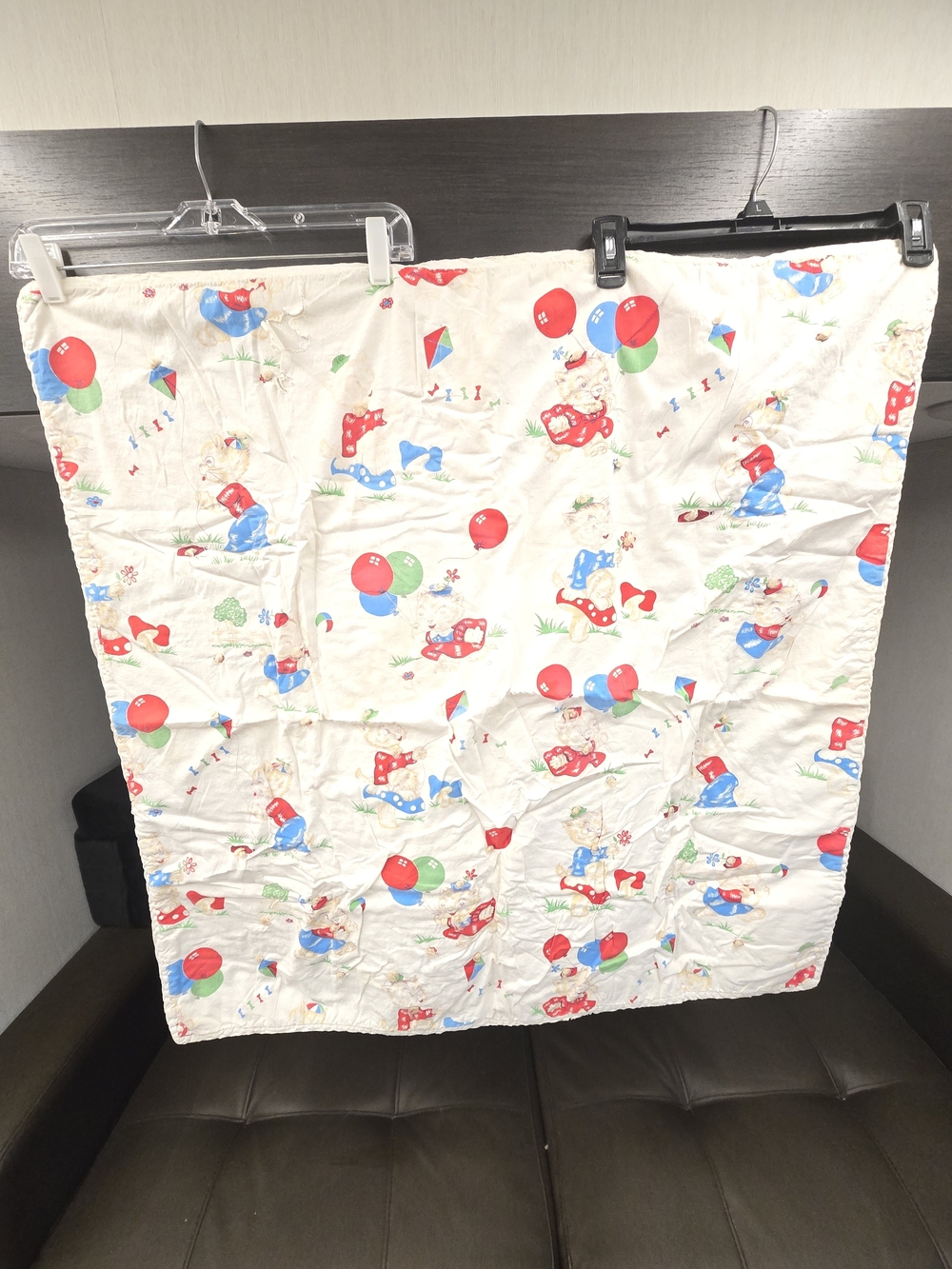 Vintage Baby Blanket with Balloon And Cat Print, Size 34"x34"